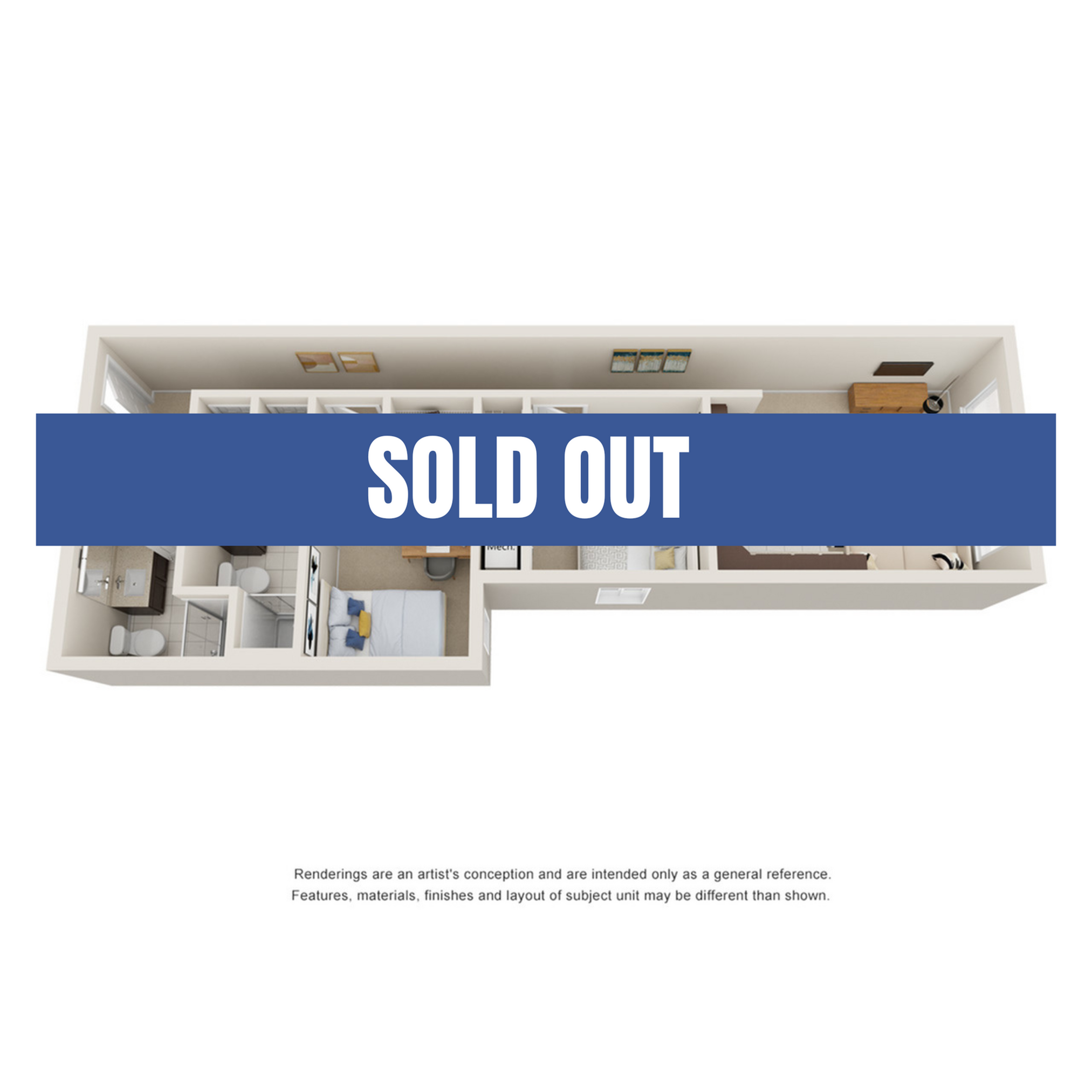 A 3D image of the 2BR/2BA – Standard floorplan, a 874 squarefoot, 2 bed / 2 bath unit