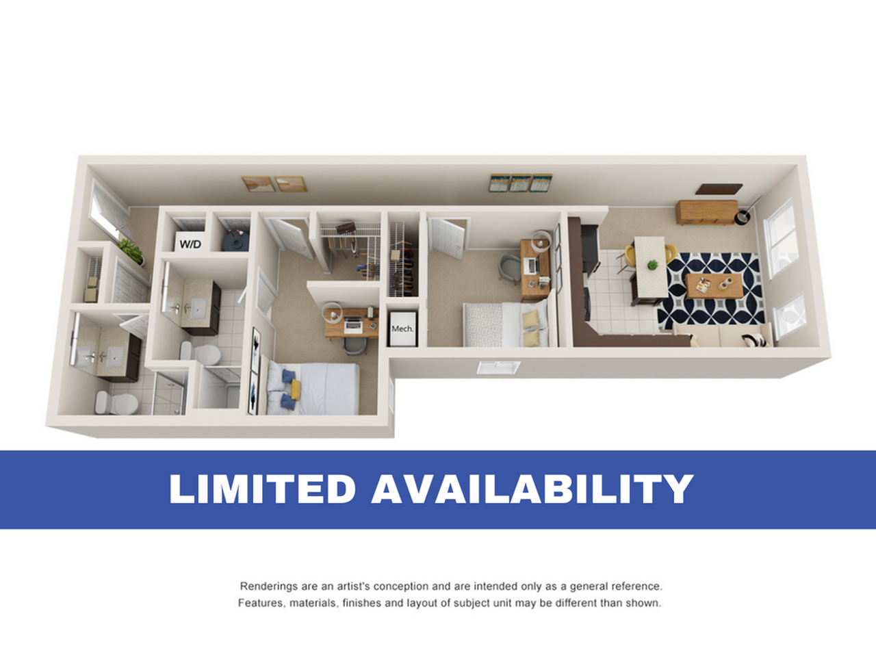 2BR/2BA – Standard floor plan